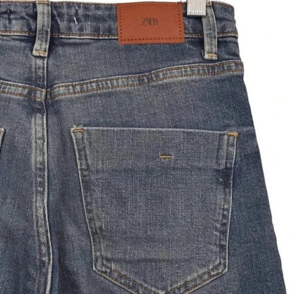 Zara Straight Leg High Waist Jeans Dark Wash Ankle Crop Size 2 - Picture 4 of 8